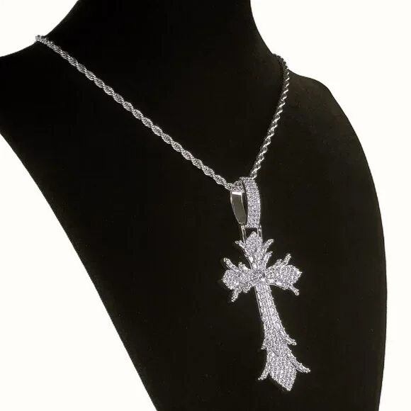 20 Mens 2ct Diamond 14K White Gold Cross Rope Chain Necklace